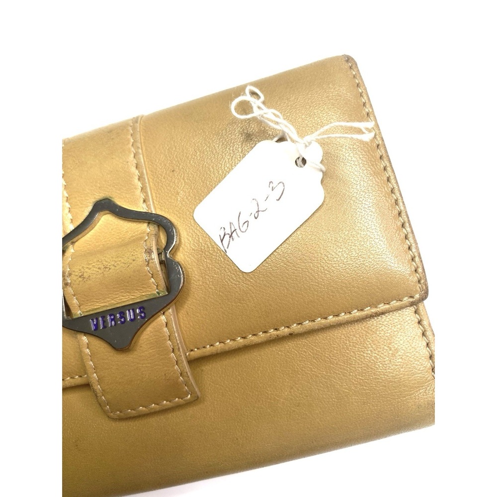 Versus by Versace Women's Beige Brown Wallet Silver Buckle Trifold Leather Y2K - Picture 13 of 13